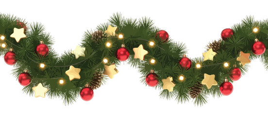 Festive Christmas Garland with Red Ornaments and Gold Stars