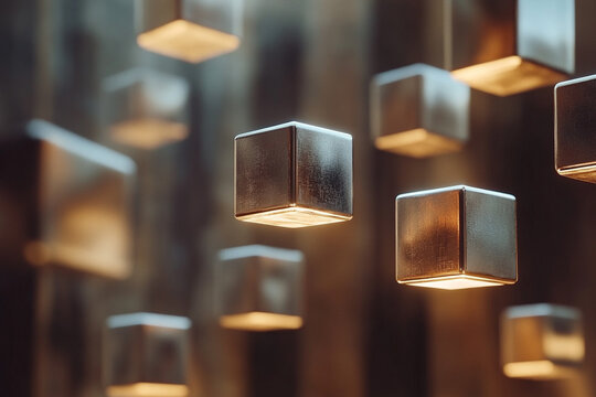 Floating techno cubes generating data flows