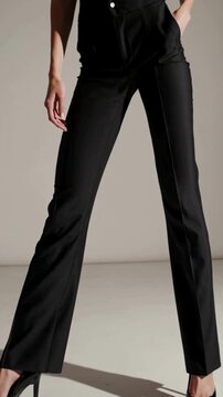 4K Video Of An Elegant Fashion Model With Long Black Pants Wearing High Heels Captured From The Waist Down 