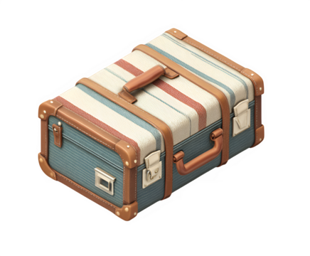 Vintage striped suitcase isolated on transparent background