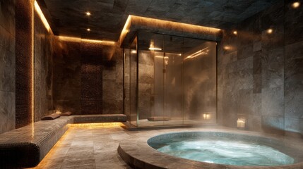 A spa with a steam room and a hot tub