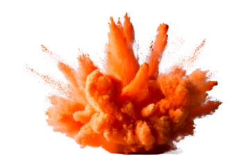 Colorful orange powder explosion with transparent background