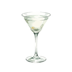 Watercolour Illustration of martini cocktail drink on Transparent PNG Background