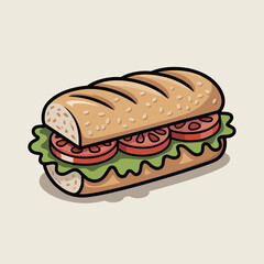 Delicious Simple Sub Sandwich with Tomato and Lettuce
