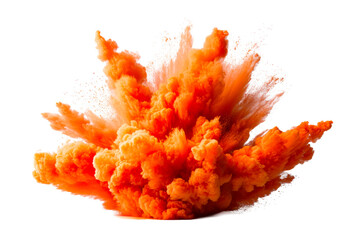 Bright orange explosion with cloud and debris on transparent bg