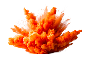 Bright orange explosion with cloud and debris on transparent bg