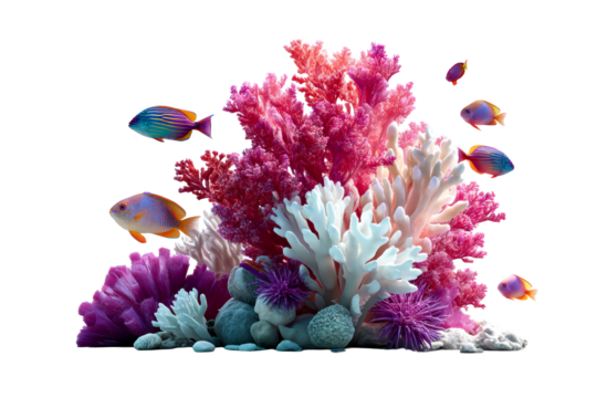 Colorful fish in a vibrant coral reef and calm ocean