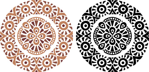 African decorative circle ornament vector illustration. Hand drawn circular ethnic art for bohemian interior design. Tribal pattern for plate, rug or other round printing design. Ring embroidery art.