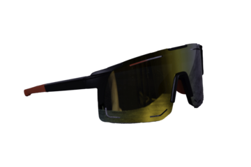 Cycling glasses for sports, unisex, plastic, with red temples.