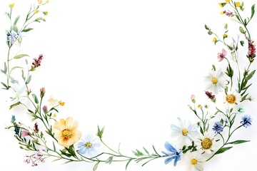 Obraz premium Watercolor wildflower border, vector illustration, white background