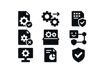 CI_CD Testing Icons. Solid, filled icons set of testing in CI/CD: unit test, integration test, test coverage,