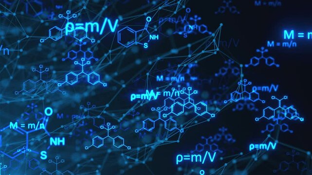 Chemistry Formulas with connection dots. Computer generated 3d render