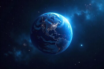 Obraz premium A shimmering, midnight blue globe floats in the inky blackness of space, stars twinkling around it Perfect for concepts of mystery, exploration, and the universe , midnight, futuristic, world