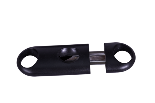 A black cigar cutter isolated on a transparent background