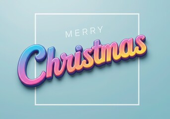 3D Merry Christmas Text, Colorful Typography, White Square Frame, Blue Background