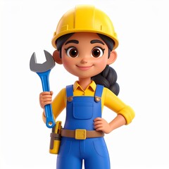 Fototapeta premium Smiling Girl Construction Worker Cartoon 3D Render