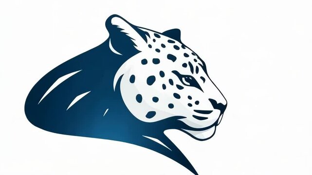 Graphic rendering of a leopard head with dark blue shading on white background, vector