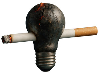 Burning Lightbulb Pierced by Cigarette, transparent background png