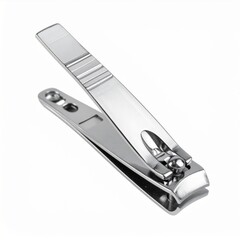 Silver Metal Nail Clippers on White Background