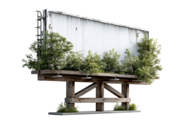 Creative billboard structure with greenery on a transparent background