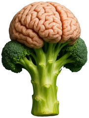 Brain atop broccoli vegetable, transparent background png