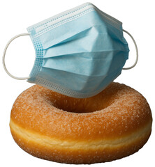 Sugary donut topped with a face mask, transparent background png