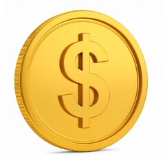 Gold Dollar Coin on White Background