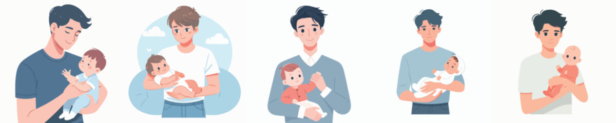vector of a young man holding a baby