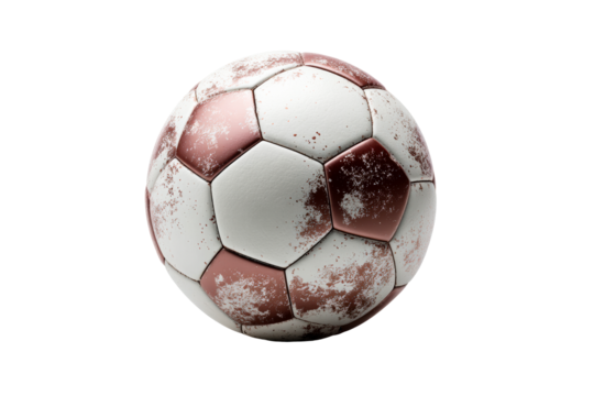 Vintage soccer ball with a worn design on a transparent background