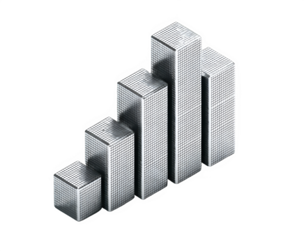 Silver metallic bar graph chart isolated on transparent background
