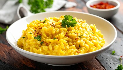 Traditional Risotto alla Milanese with Saffron. Traditional Italian Food