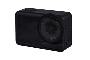 black action camera front view on transparent background
