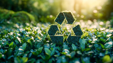 Recycle, sign and nature background or wallpaper for environmental, awareness and sustainability concept. Blue, mockup and symbol on a studio backdrop for Earth Day, eco system and ecology logo