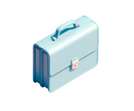 Light blue briefcase 3d render isolated on transparent background