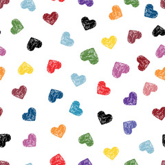 Doodle colorful hearts pattern