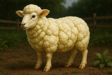Fototapeta premium Cauliflower-like Wool Sheep in Pasture