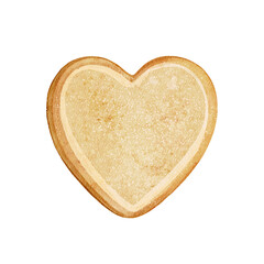 Cartoon cute cooking  kitchen culinary golden gingerbread heart shape cookies isolated on white background. Watercolor and pencil hand drawn illustration sketch