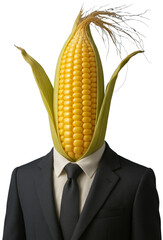 Corncob Head in Business Attire, transparent background png