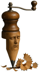 Wooden head grinder sculpted as pencil, transparent background png