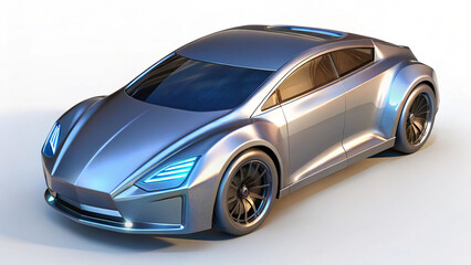 Fototapeta premium Sleek futuristic silver sports car rendered against a clean white background for design