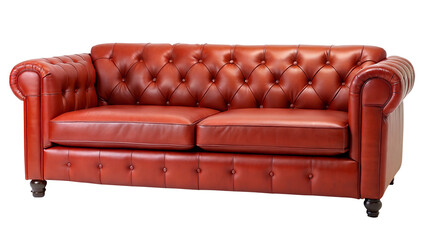 Rich Dark Red Chesterfield Sofa PNG with Deep Tufted Details