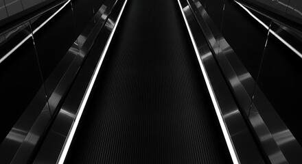 Ascending Darkness: Abstract Black and White Escalator