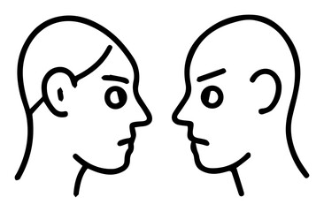 Staring Contest: Two People in Profile Confronting Each Other, Line Art