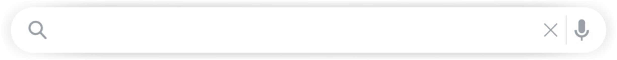 Vector illustration of a clean search bar interface with magnifying glass, clear input, and microphone icons. Ideal for app mockups, website design, and UI/UX projects