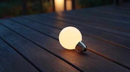 glowing lightbulb on a dark wooden surface representing innovation, creativity, and the concept of modern technology and science