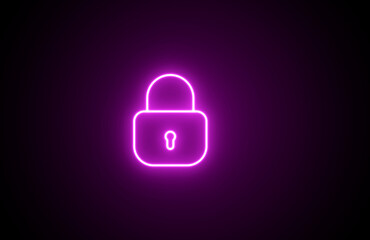Neon Lock sign icon illustration security padlock. Security Lock Icon Flat Graphic Design. Neon purple color Lock sign icon on black background.