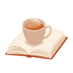 Cartoon Illustration of a Coffee Cup on an Open Book

