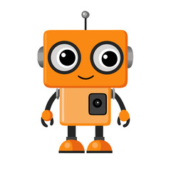 Cute Orange Cartoon Robot with Square Head and Big Eyes

