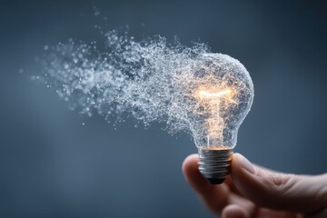 Hand Holding Bright Light Bulb Representing Innovation and Creativity