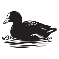 Calm Coot silhouette on still water – Coot illustration – Minimalist Coot vector – Bird silhouette – Bird vector

